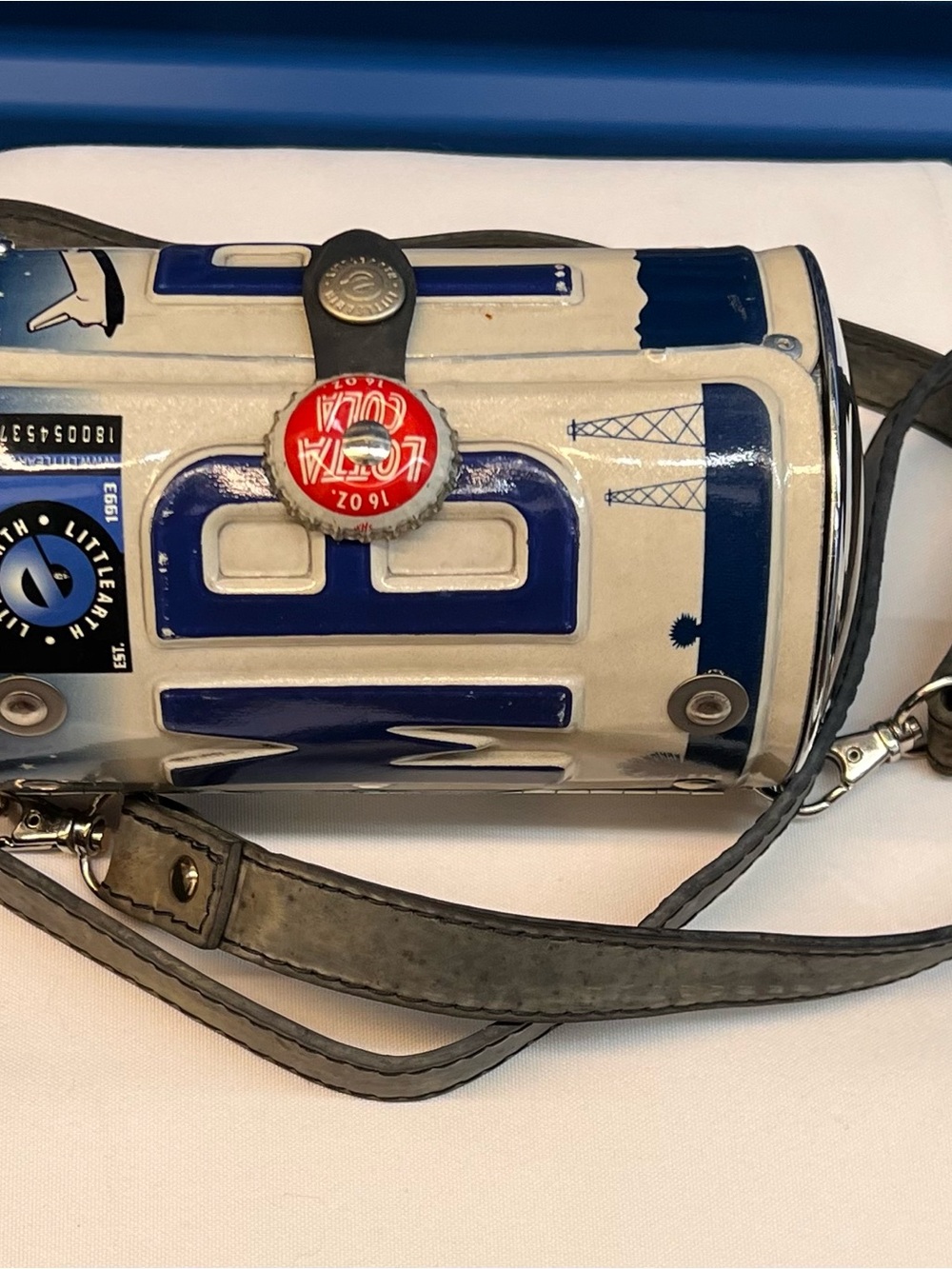 Blue and White Can-Shaped Mini Crossbody Bag